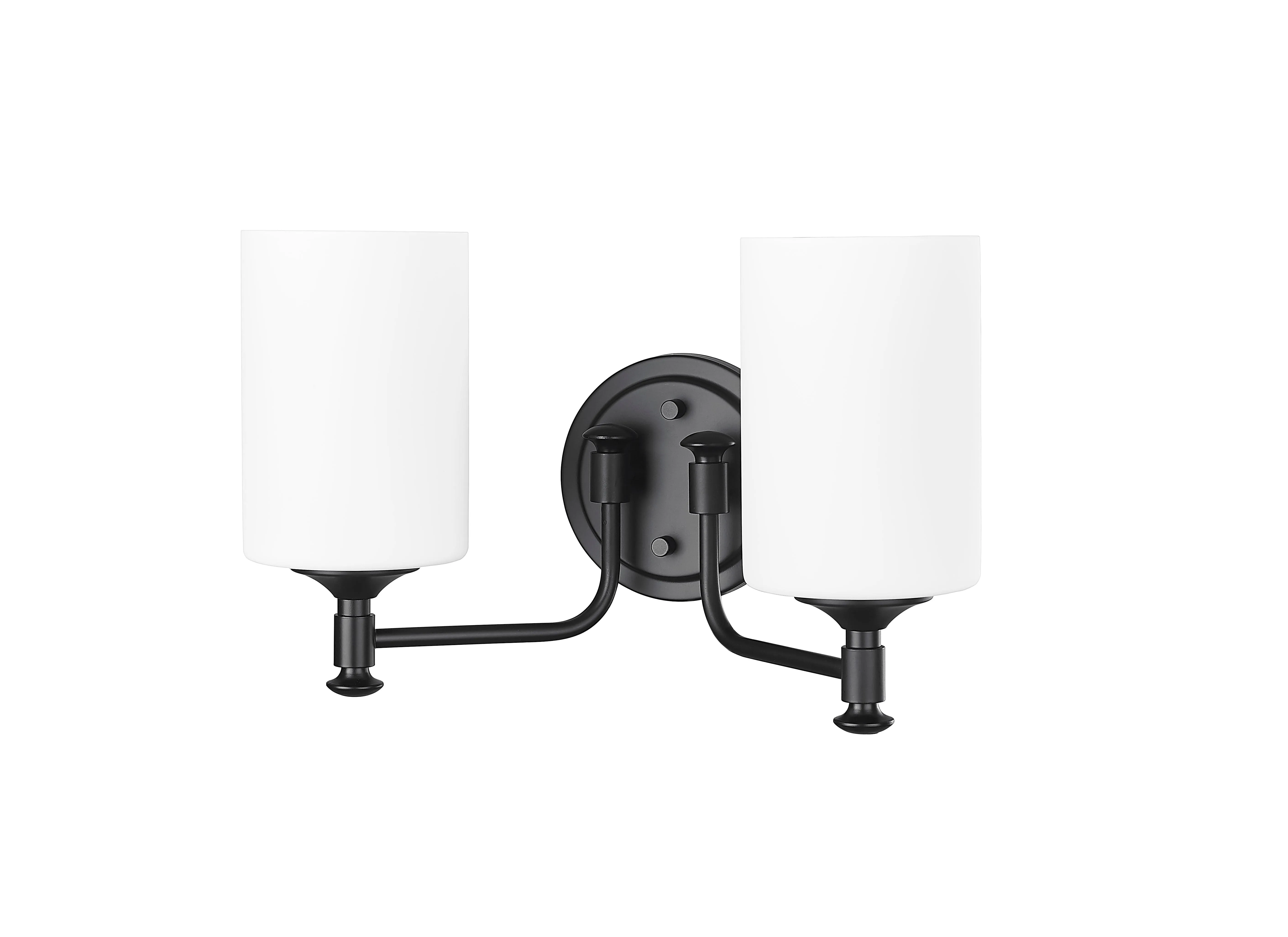 2 Lamps Ailey Vanity Light - Matte Black - Etched Opal White Glass - 14.625in. Wide