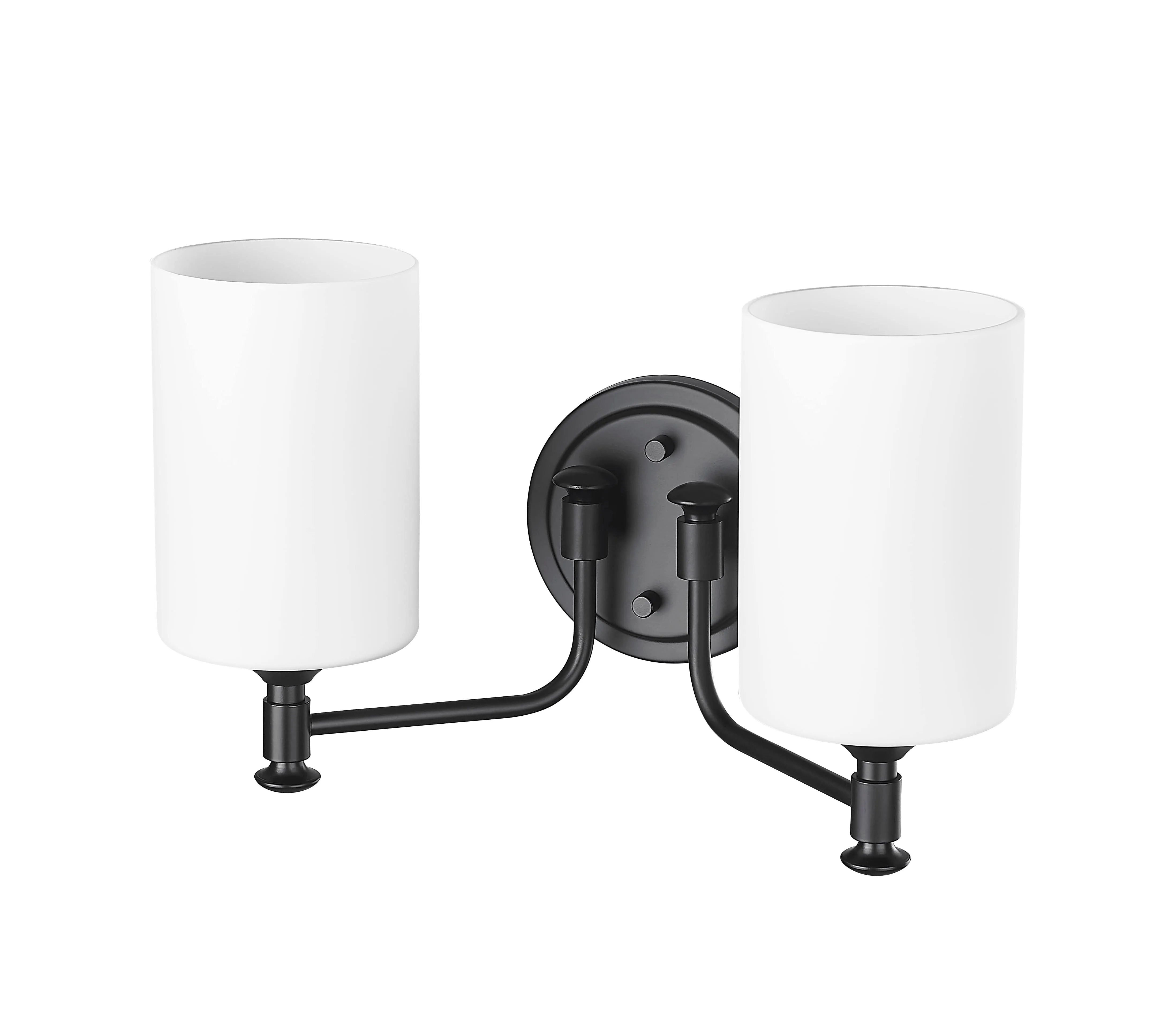 2 Lamps Ailey Vanity Light - Matte Black - Etched Opal White Glass - 14.625in. Wide