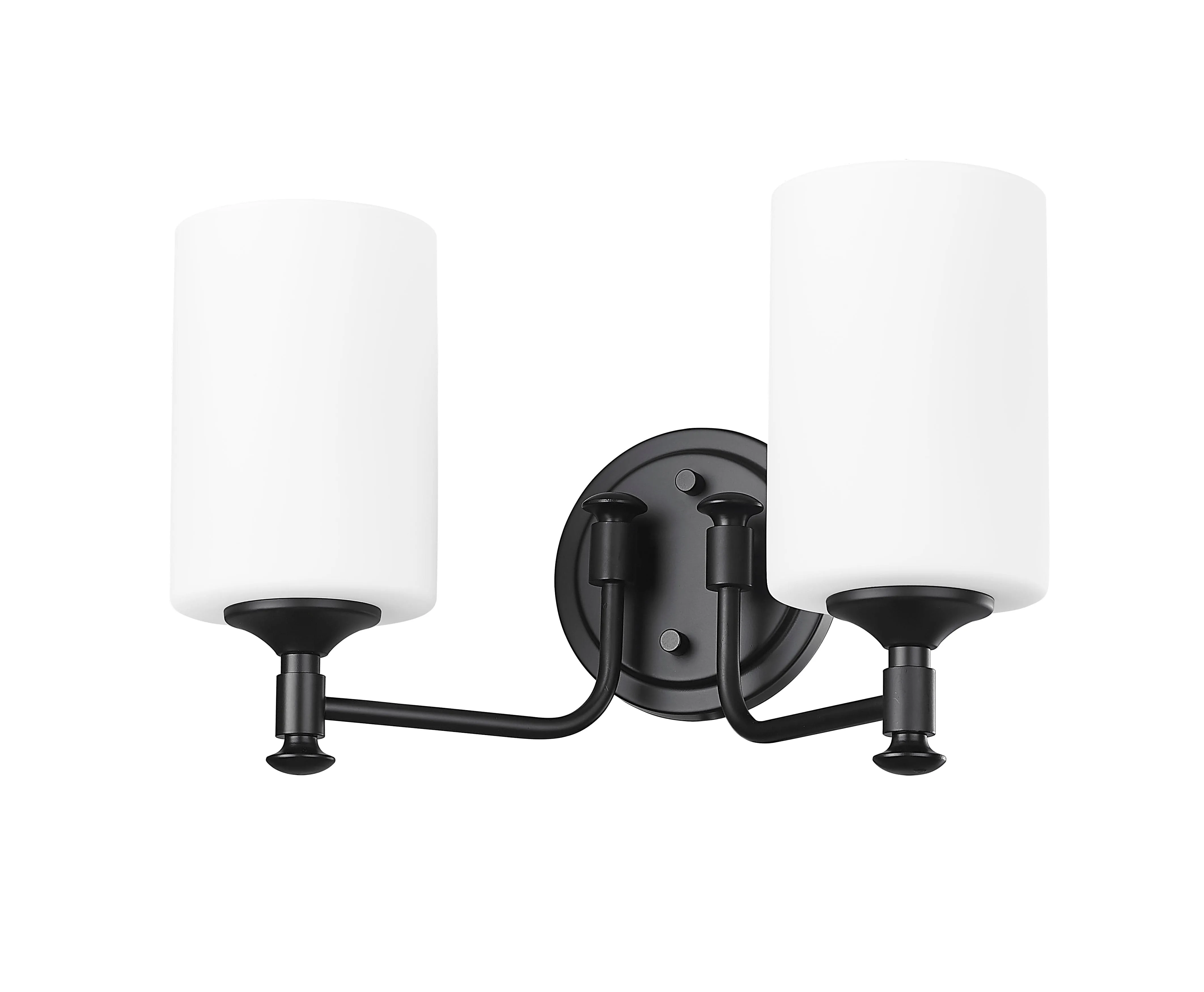 2 Lamps Ailey Vanity Light - Matte Black - Etched Opal White Glass - 14.625in. Wide