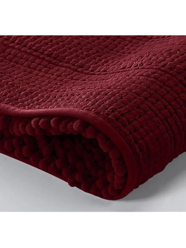 2PC Red Soft Cozy Plush Chenille Bath Mat Set