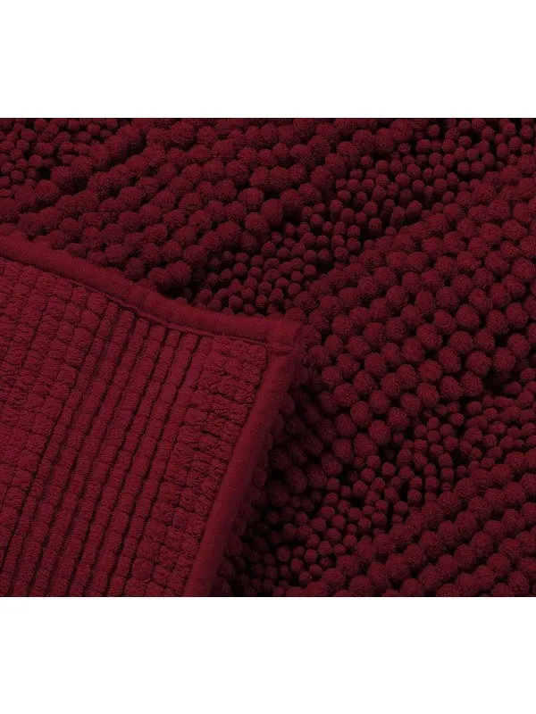 2PC Red Soft Cozy Plush Chenille Bath Mat Set