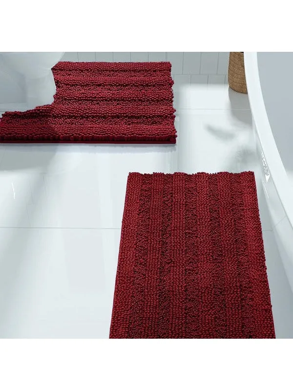 2PC Red Soft Cozy Plush Chenille Bath Mat Set