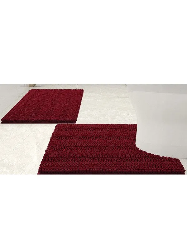 2PC Red Soft Cozy Plush Chenille Bath Mat Set