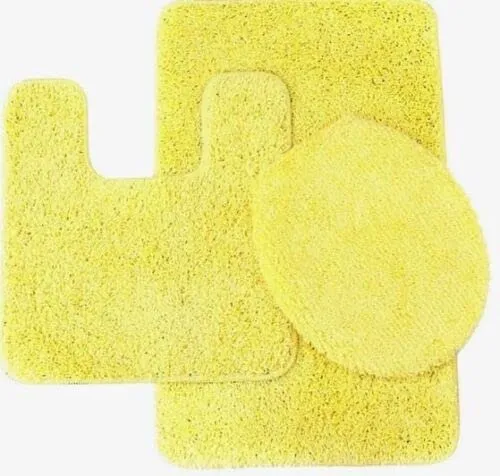 3 Piece Bathroom Set With Rubber Backing Solid Colors Yellow