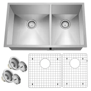 32" x 19" x 10" 16-Gauge Stainless Steel Kitchen Double Sink- Miligore