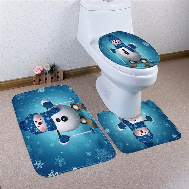 3Pcs/set Christmas Bathroom Bath Mats Anti Slip Pad Water Absorption Toilet Lid Cover Set Christmas Decoration For Home