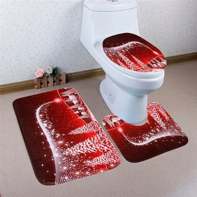 3Pcs/set Christmas Bathroom Bath Mats Anti Slip Pad Water Absorption Toilet Lid Cover Set Christmas Decoration For Home