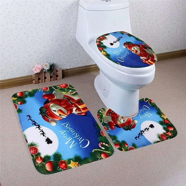 3Pcs/set Christmas Bathroom Bath Mats Anti Slip Pad Water Absorption Toilet Lid Cover Set Christmas Decoration For Home