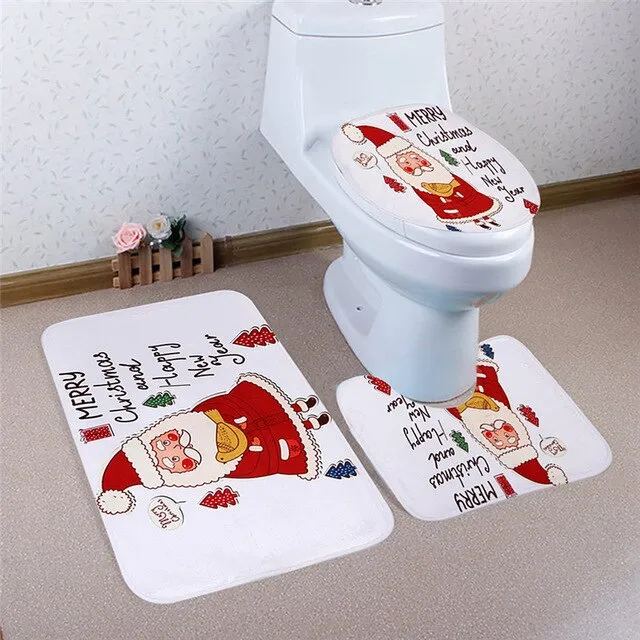 3Pcs/set Christmas Bathroom Bath Mats Anti Slip Pad Water Absorption Toilet Lid Cover Set Christmas Decoration For Home