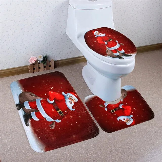 3Pcs/set Christmas Bathroom Bath Mats Anti Slip Pad Water Absorption Toilet Lid Cover Set Christmas Decoration For Home