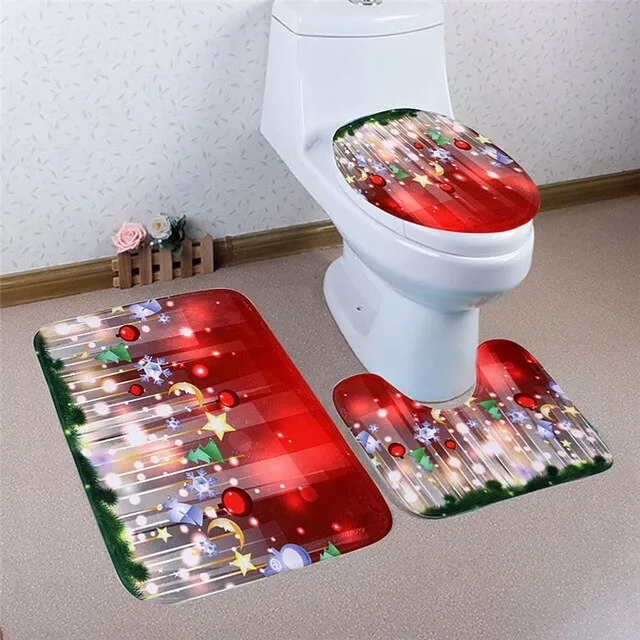 3Pcs/set Christmas Bathroom Bath Mats Anti Slip Pad Water Absorption Toilet Lid Cover Set Christmas Decoration For Home