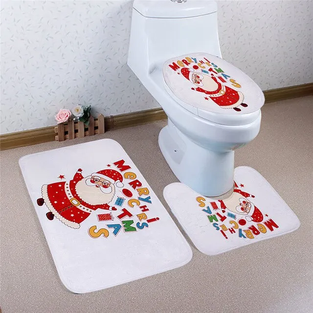 3Pcs/set Christmas Bathroom Bath Mats Anti Slip Pad Water Absorption Toilet Lid Cover Set Christmas Decoration For Home