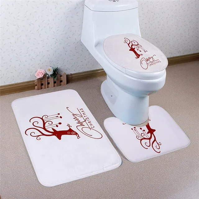 3Pcs/set Christmas Bathroom Bath Mats Anti Slip Pad Water Absorption Toilet Lid Cover Set Christmas Decoration For Home