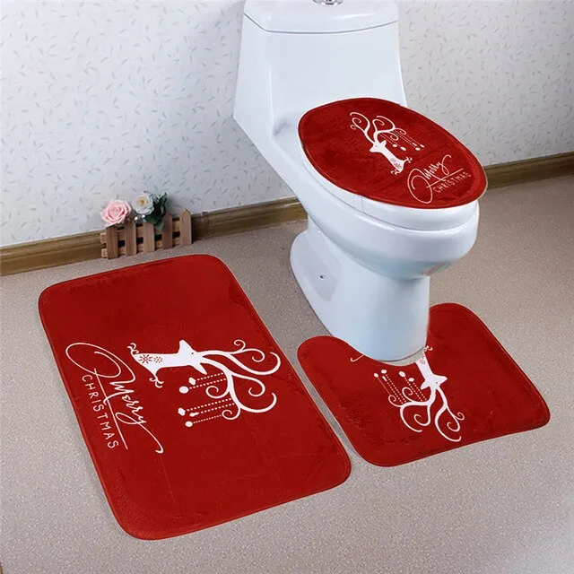 3Pcs/set Christmas Bathroom Bath Mats Anti Slip Pad Water Absorption Toilet Lid Cover Set Christmas Decoration For Home