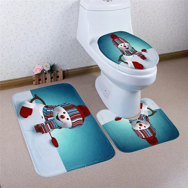 3Pcs/set Christmas Bathroom Bath Mats Anti Slip Pad Water Absorption Toilet Lid Cover Set Christmas Decoration For Home