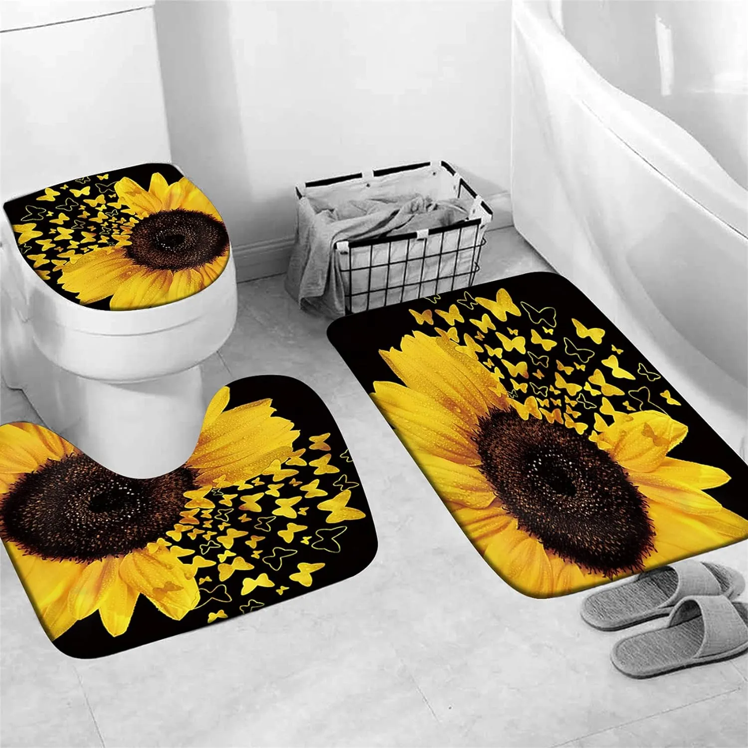 4 Piece Butterfly Sunflower Bathroom Sets Decor Accessories Bathroom