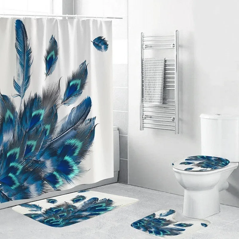 4pcs/set Shower Curtain Set Mandala Waterproof Non-Slip Floor Mat Rugs Set Toilet Cover Mat Bathroom Decor