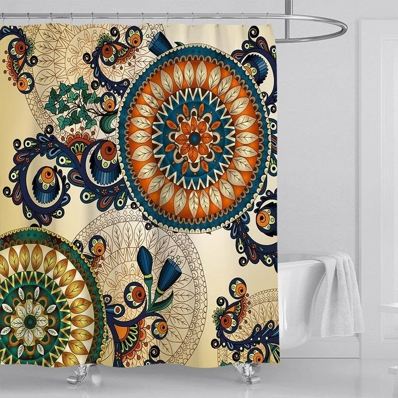 4pcs/set Shower Curtain Set Mandala Waterproof Non-Slip Floor Mat Rugs Set Toilet Cover Mat Bathroom Decor