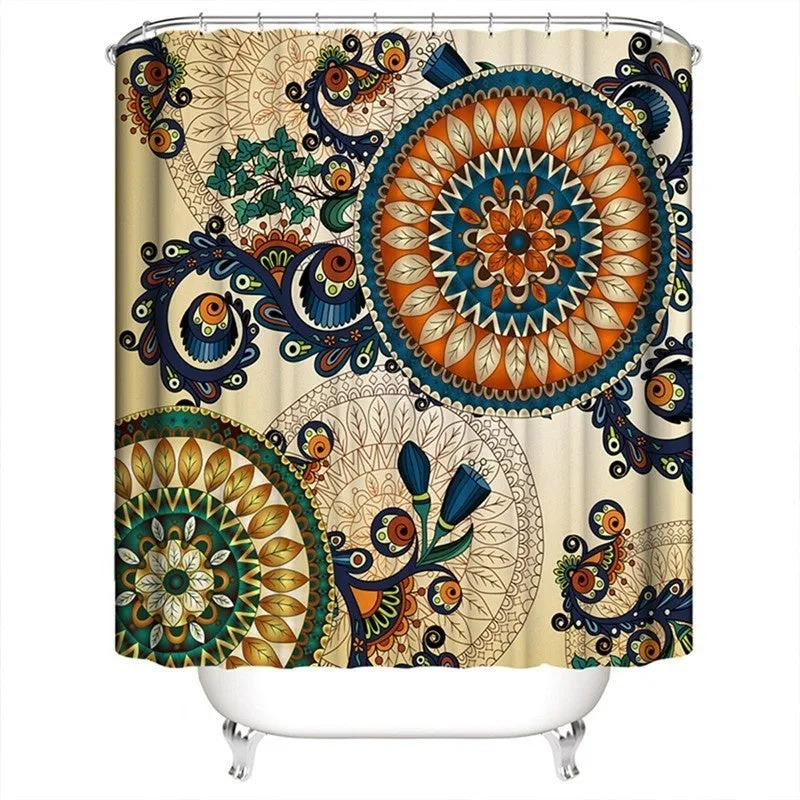 4pcs/set Shower Curtain Set Mandala Waterproof Non-Slip Floor Mat Rugs Set Toilet Cover Mat Bathroom Decor