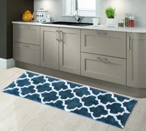 AEROHAVEN™ Glorious Super Soft Microfiber Abstract Moroccan Designer Anti Slip Kitchen/Bedside Runner Rug (Teal, 40 cm x 120 cm)