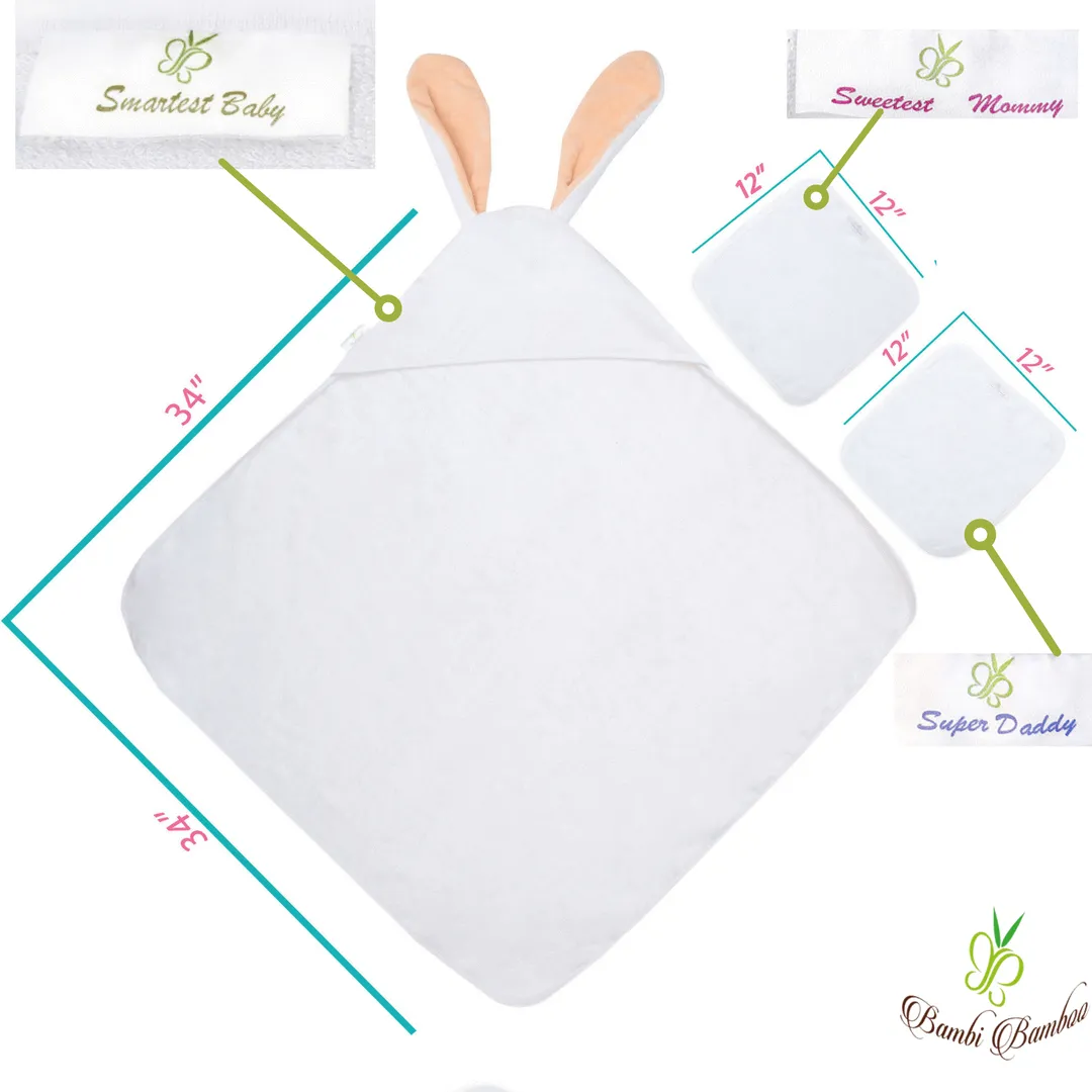 Bamboo Viscose Amber Bunny Hooded Towel & 2 Washcloths