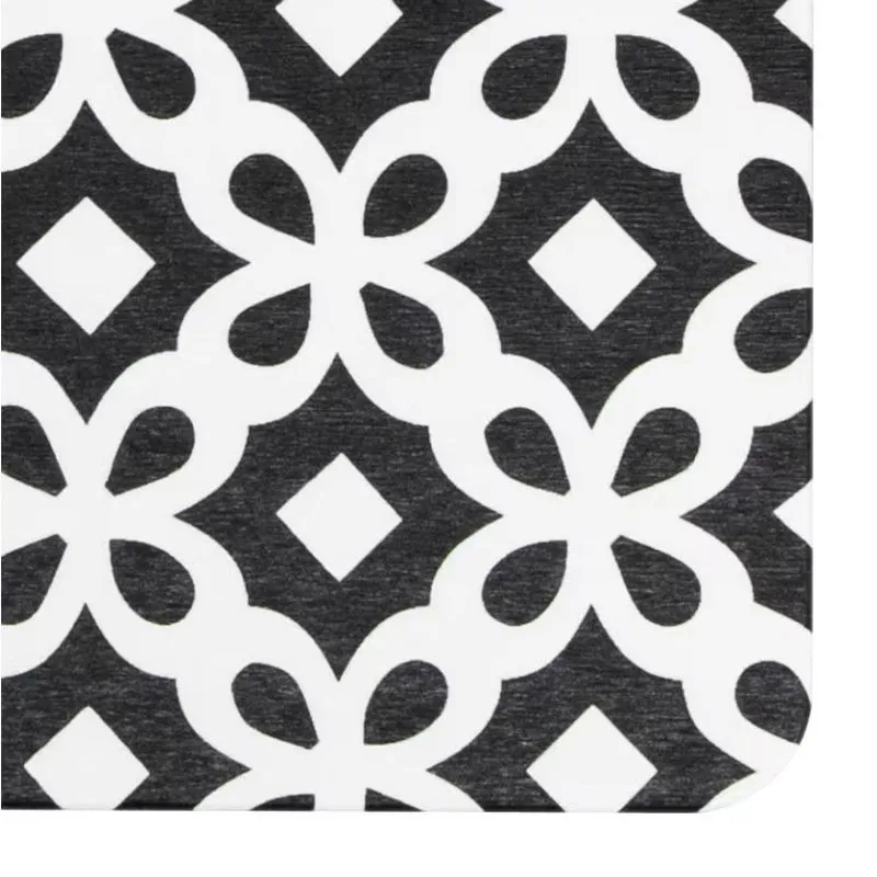 Black & White Pattern Bathmat - Boho Bath Mat - Non-Slip Mid Century Modern Mat - Retro Bath Rug- Minimalist Abstract Shapes - 39 X 60Cm