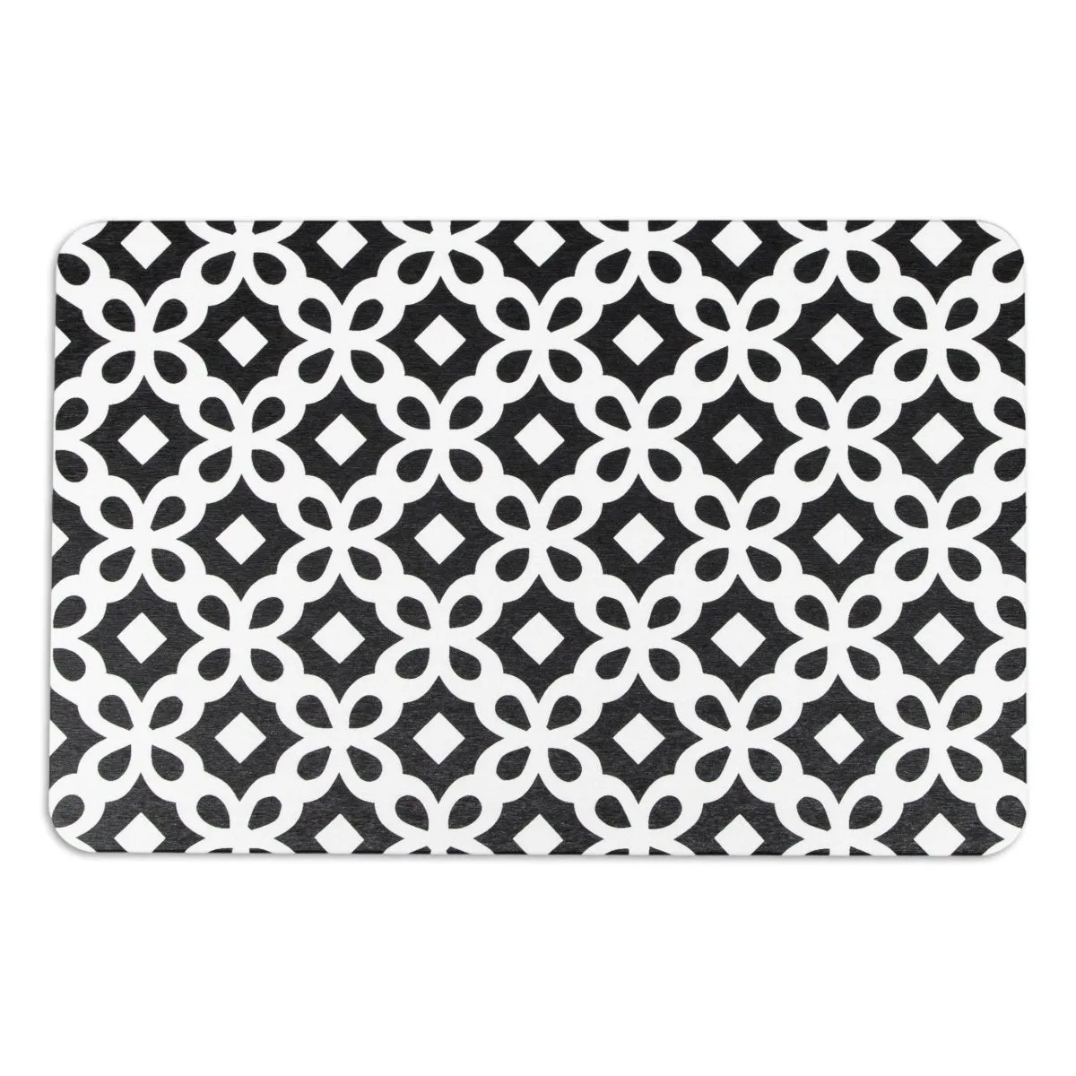 Black & White Pattern Bathmat - Boho Bath Mat - Non-Slip Mid Century Modern Mat - Retro Bath Rug- Minimalist Abstract Shapes - 39 X 60Cm