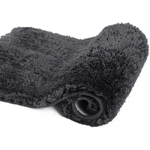 Black Bathroom Rug Non Slip Bath Mat - Water Absorbent Soft Microfiber Shaggy Bathroom Mat Machine Washable Bath Rug for Bathroom Thick Plush Rugs for Shower