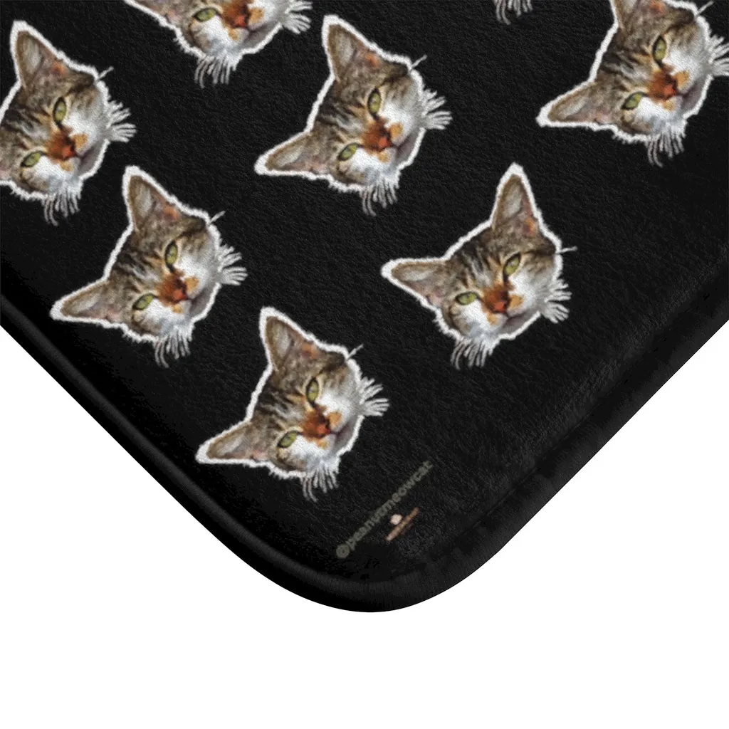 Black Cat Print Bath Mat, Calico Cat Premium Soft Microfiber Bathroom Rug- Printed in USA