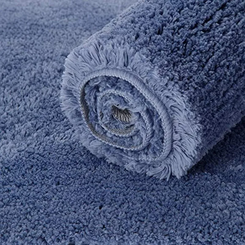 Blue Bathroom Rug Non Slip Bath Mat - Water Absorbent Soft Microfiber Shaggy Bathroom Mat Machine Washable Bath Rug for Bathroom Thick Plush Rugs for Shower