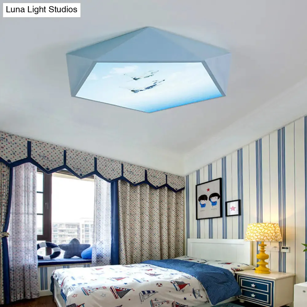 Blue Cartoon Geometry Flush Ceiling Light for Kid's Bedroom