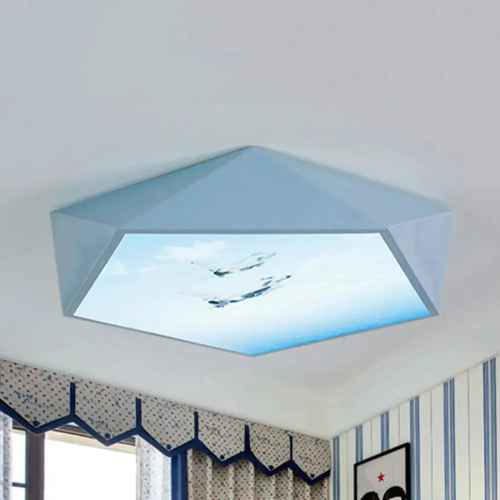 Blue Cartoon Geometry Flush Ceiling Light for Kid's Bedroom