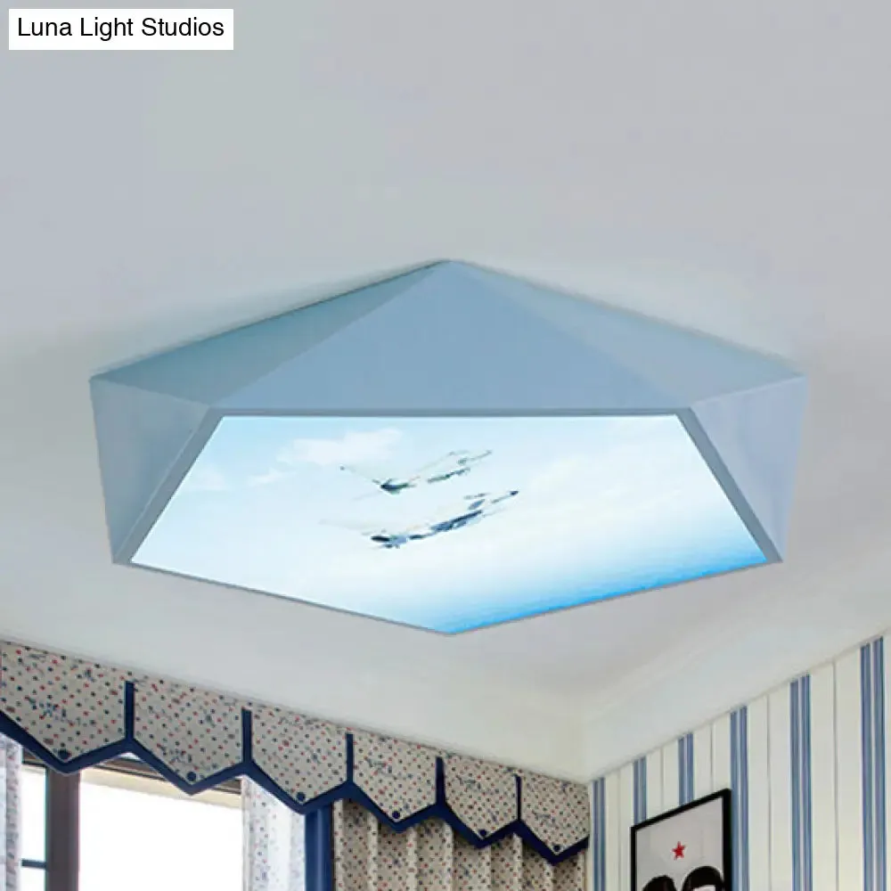 Blue Cartoon Geometry Flush Ceiling Light for Kid's Bedroom