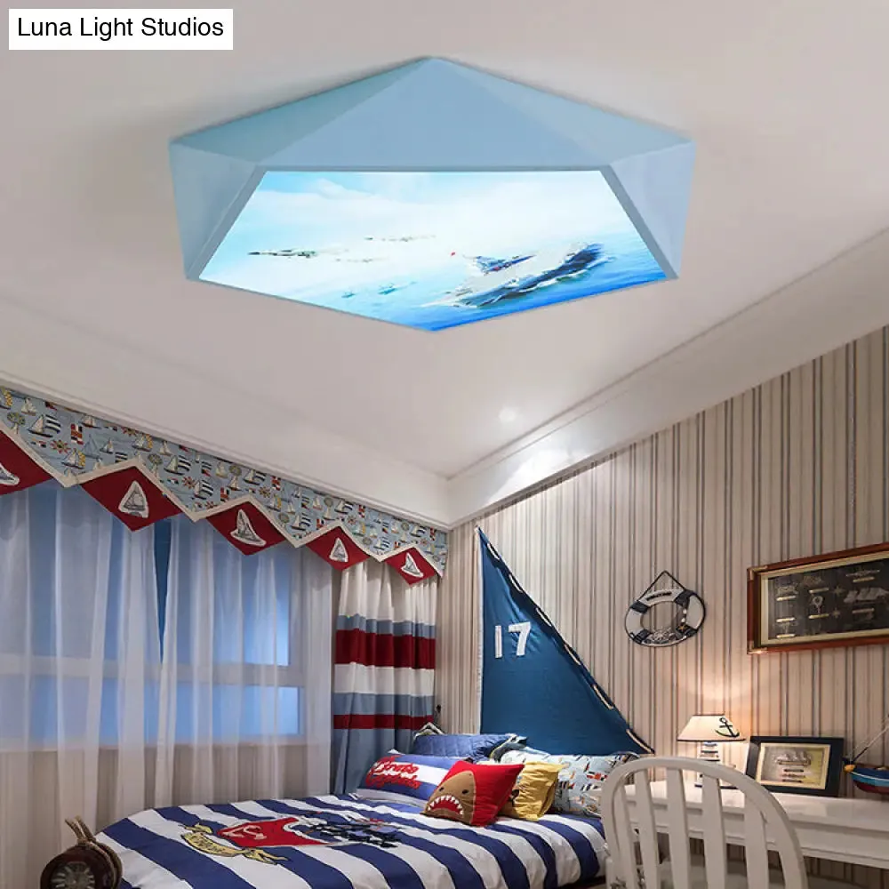 Blue Cartoon Geometry Flush Ceiling Light for Kid's Bedroom