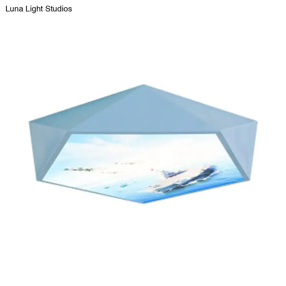 Blue Cartoon Geometry Flush Ceiling Light for Kid's Bedroom