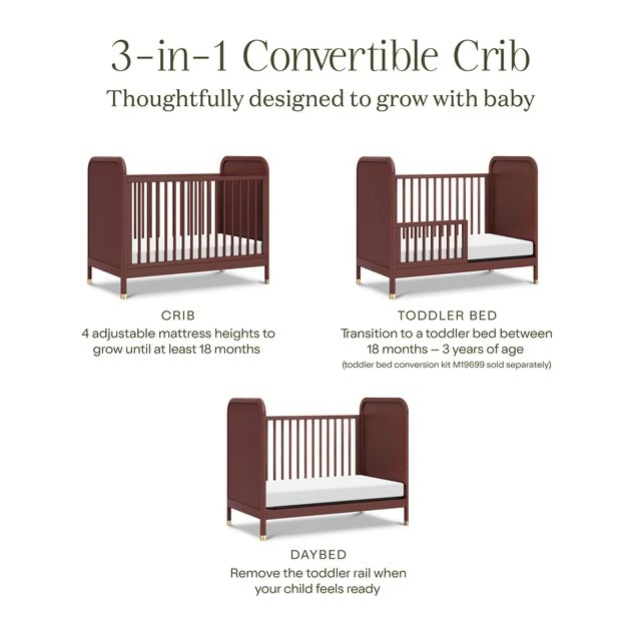 Brimsley Tambour 3-in-1 Convertible Crib | Crimson