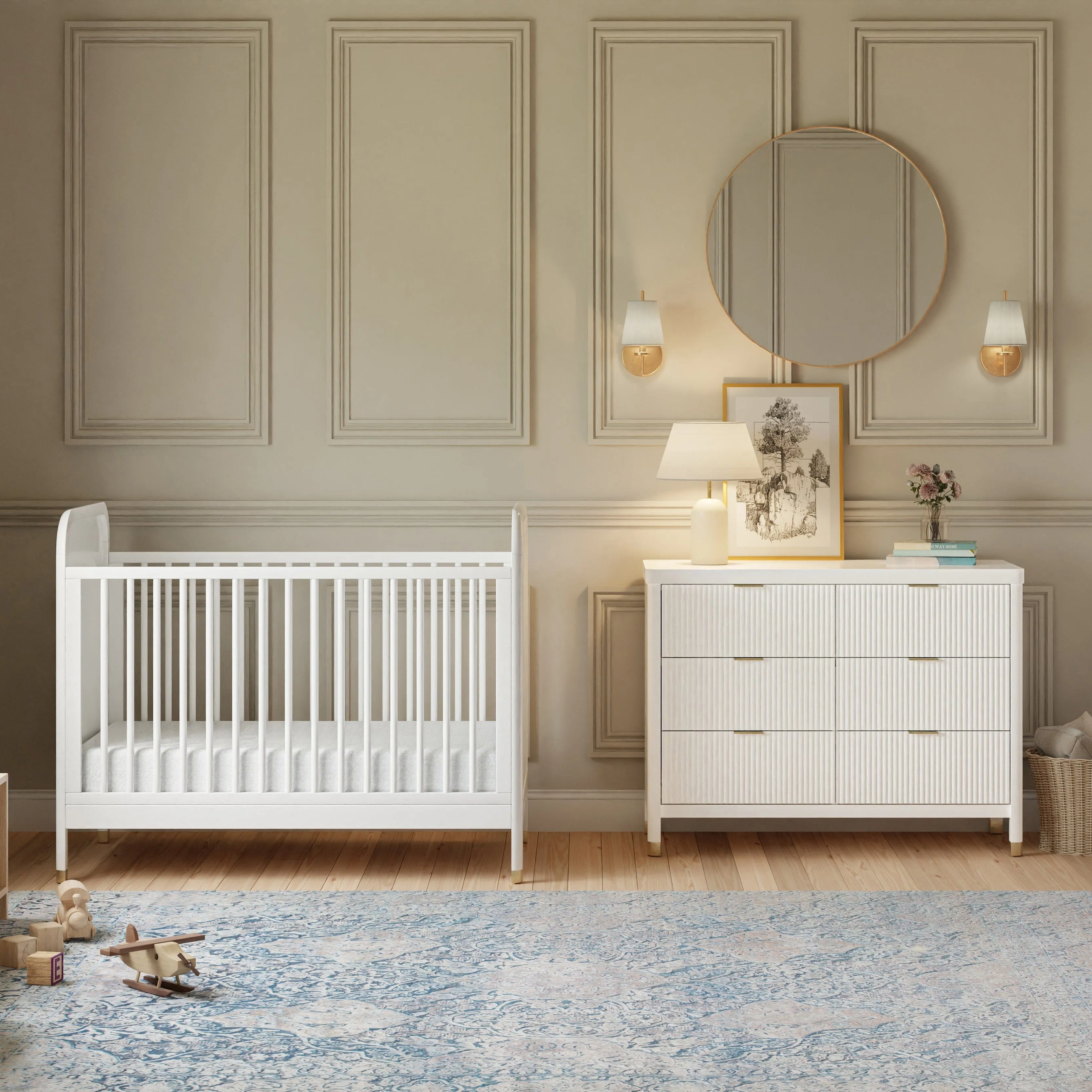 Brimsley Tambour 3-in-1 Convertible Crib | Warm White