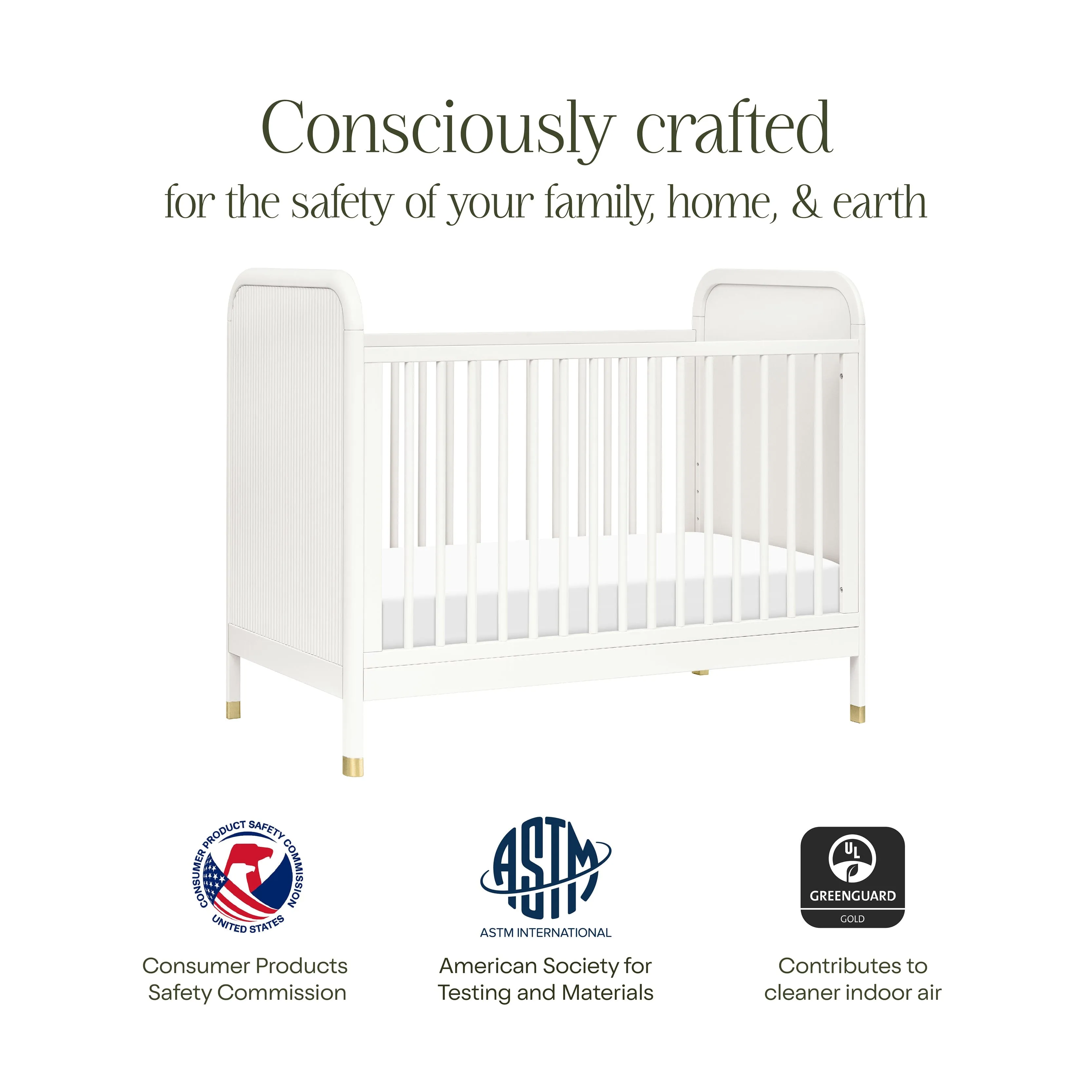 Brimsley Tambour 3-in-1 Convertible Crib | Warm White