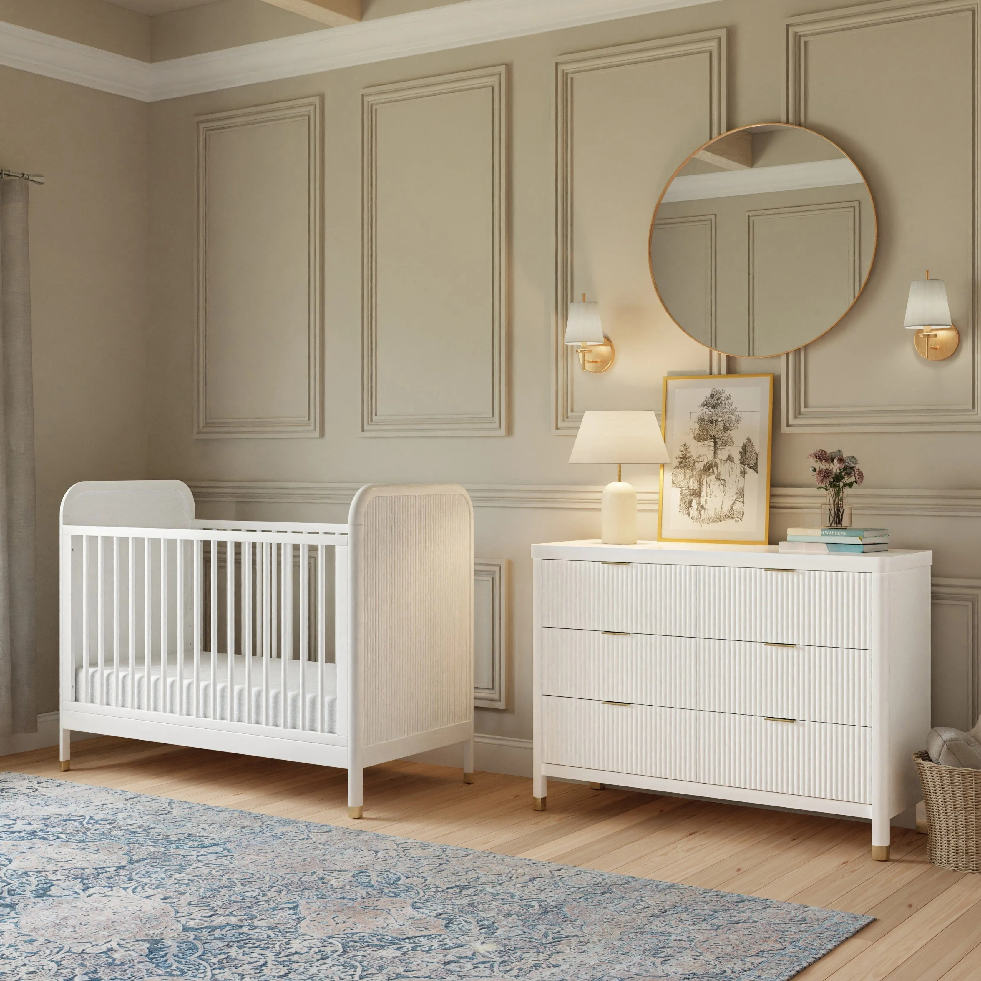 Brimsley Tambour 3-in-1 Convertible Crib | Warm White