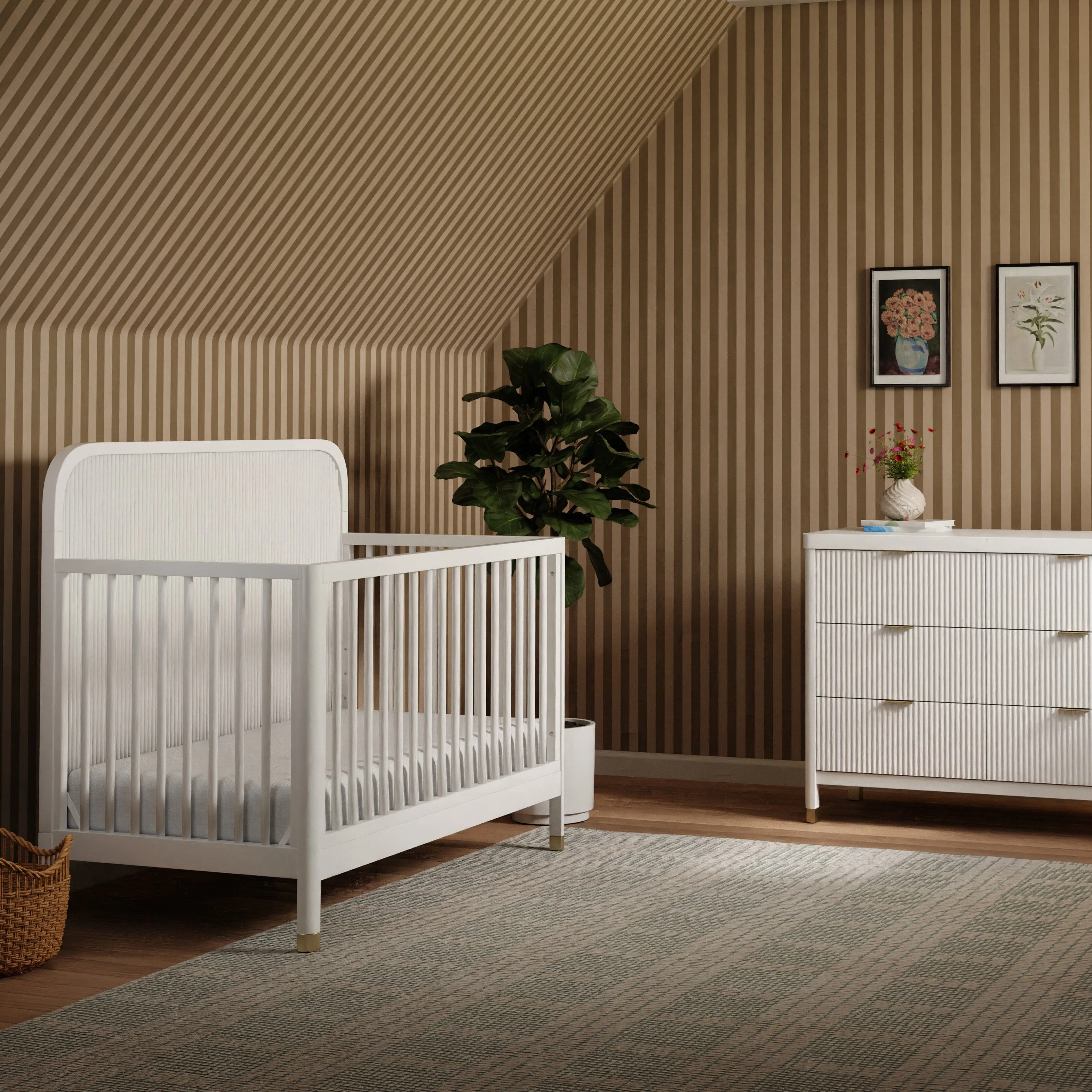 Brimsley Tambour 4-in-1 Convertible Crib | Warm White