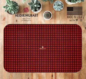 Buffalo Red Plaid Print Designer Bathroom Anti-Slip Microfiber Bath Mat-Made in USA