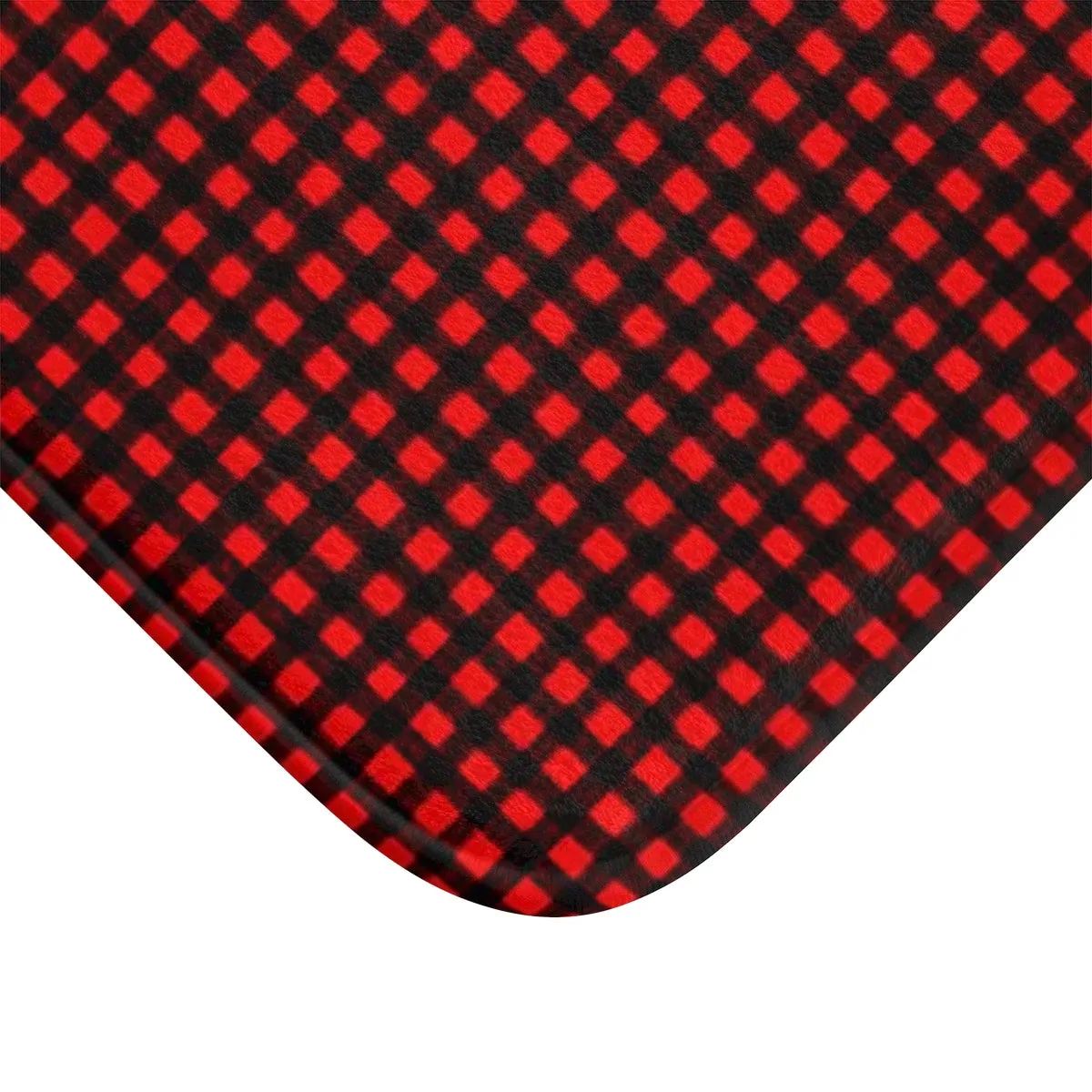 Buffalo Red Plaid Print Designer Bathroom Anti-Slip Microfiber Bath Mat-Made in USA