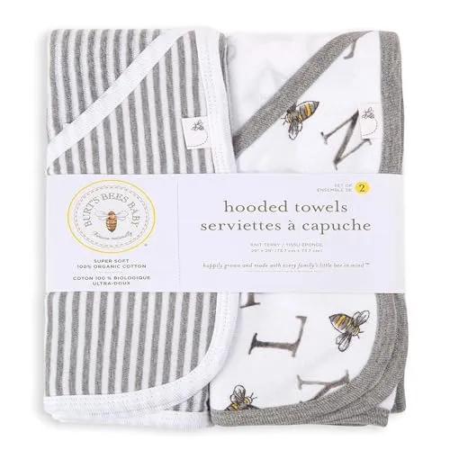 Burt's Bees Baby - Hooded Towels, Absorbent Knit Terry, Super Soft Single Ply, 100% Organic Cotton