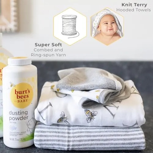 Burt's Bees Baby - Hooded Towels, Absorbent Knit Terry, Super Soft Single Ply, 100% Organic Cotton