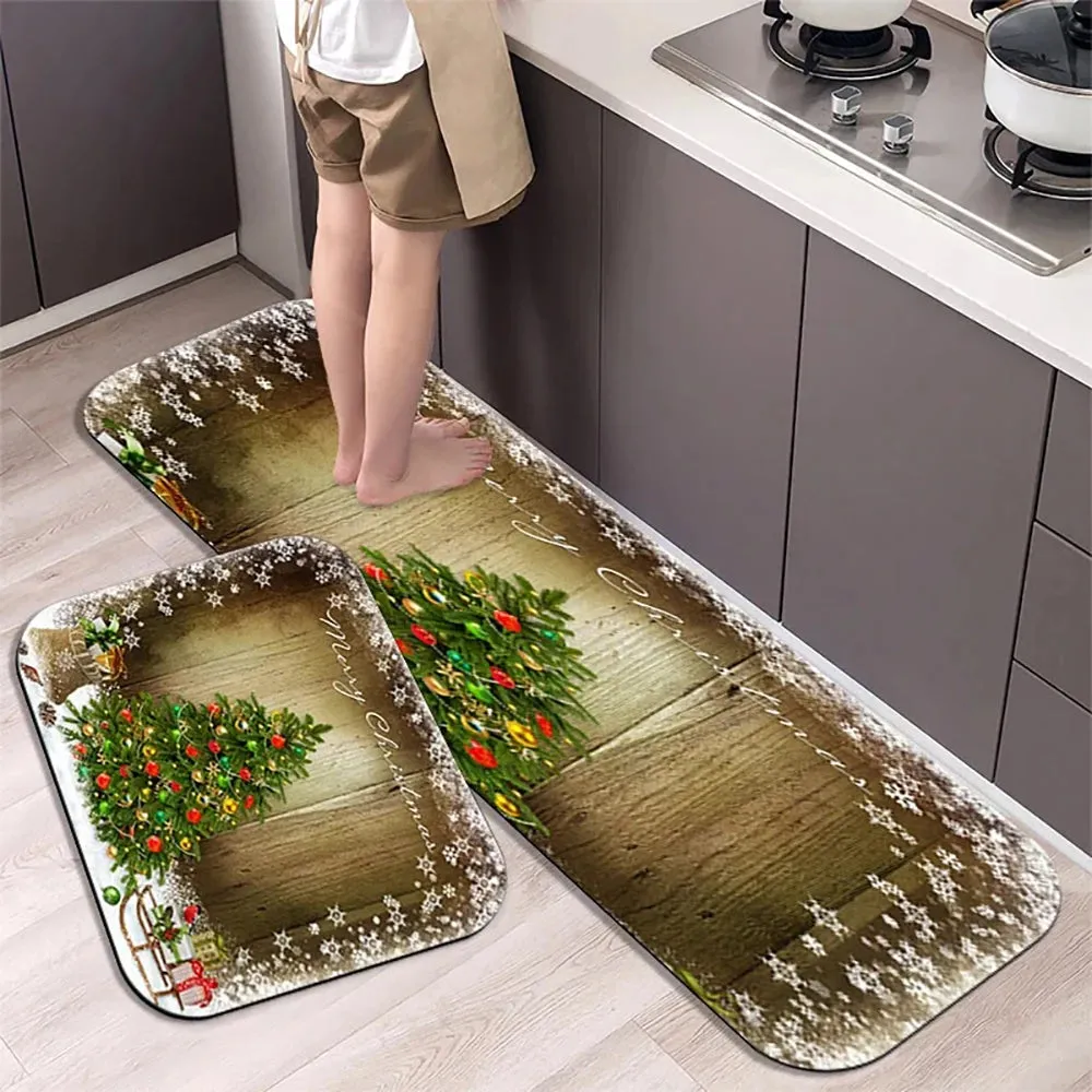 Christmas Kitchen Floor Mat Party Decoration Hallway Entrance Doormat Washable Kitchen Rugs for Living Room Bedroom Home Decor