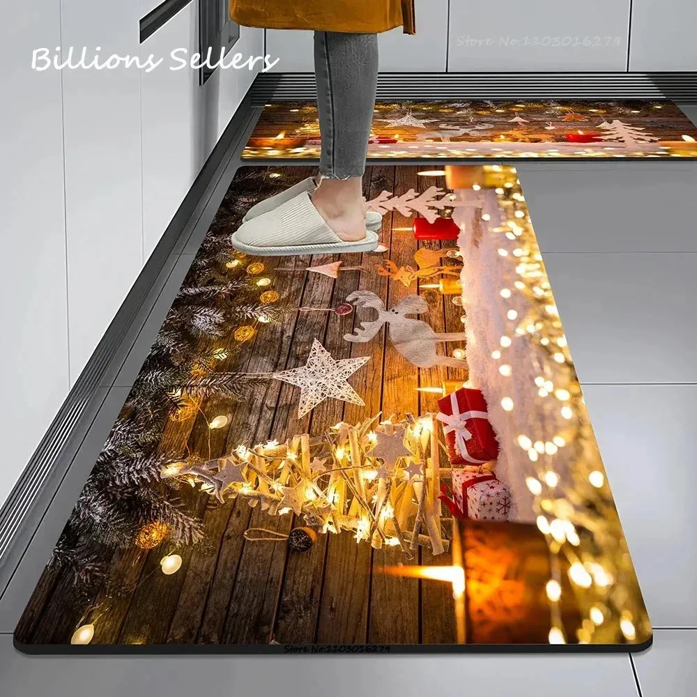 Christmas Kitchen Floor Mat Party Decoration Hallway Entrance Doormat Washable Kitchen Rugs for Living Room Bedroom Home Decor