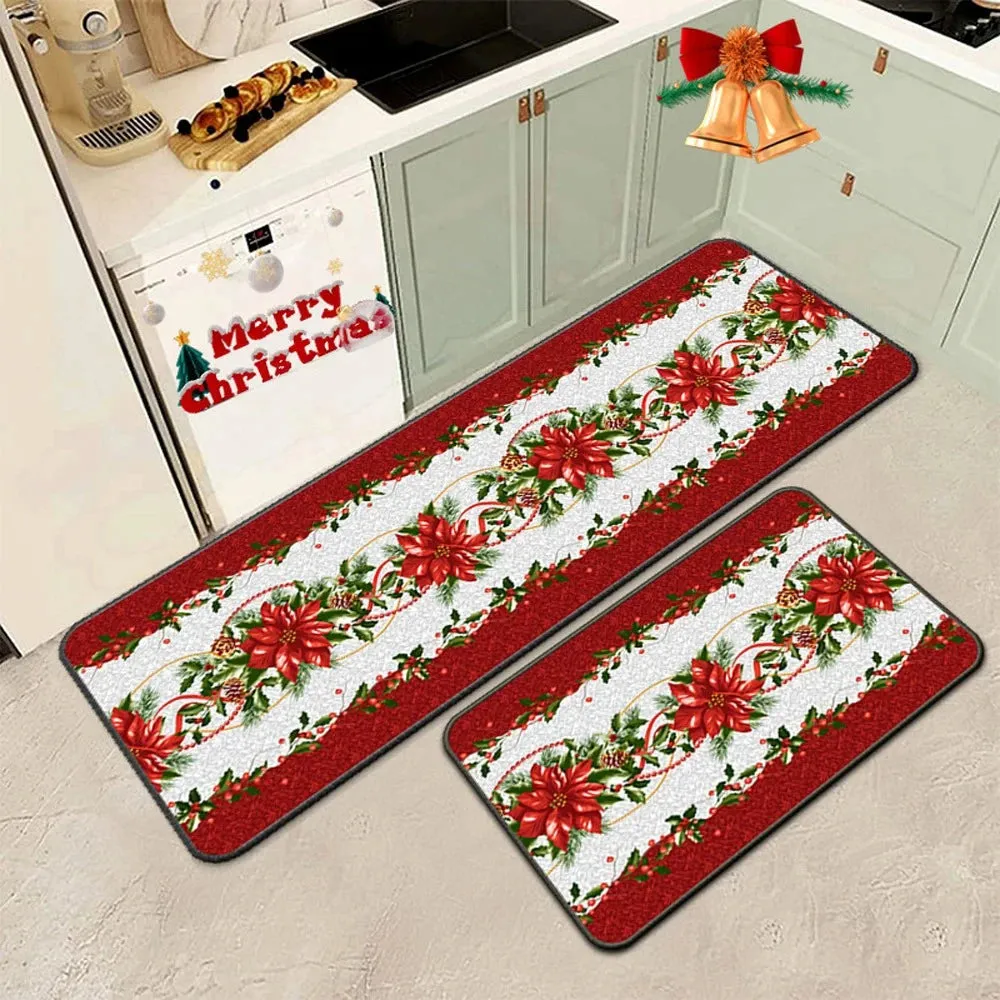 Christmas Kitchen Floor Mat Party Decoration Hallway Entrance Doormat Washable Kitchen Rugs for Living Room Bedroom Home Decor