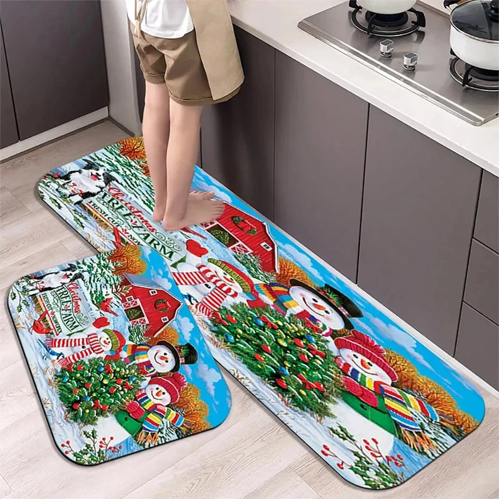 Christmas Kitchen Floor Mat Party Decoration Hallway Entrance Doormat Washable Kitchen Rugs for Living Room Bedroom Home Decor