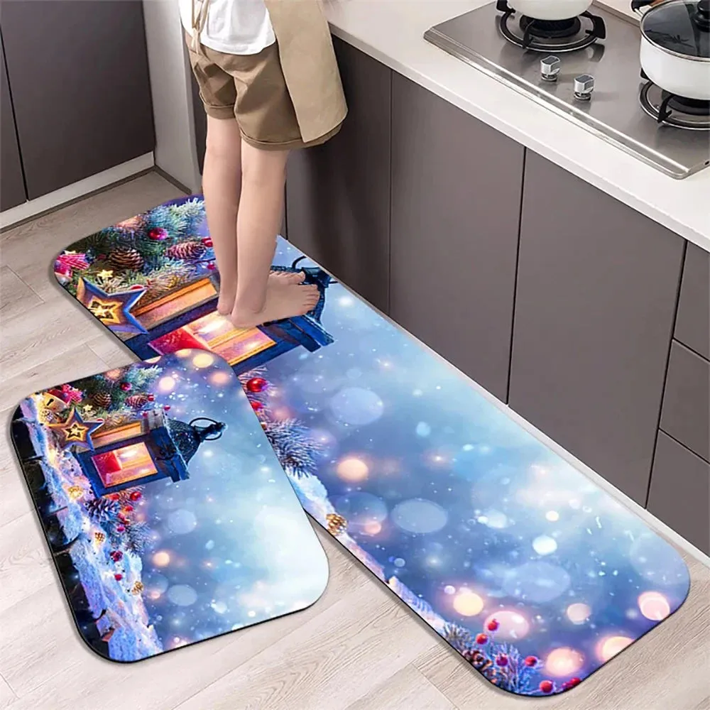 Christmas Kitchen Floor Mat Party Decoration Hallway Entrance Doormat Washable Kitchen Rugs for Living Room Bedroom Home Decor