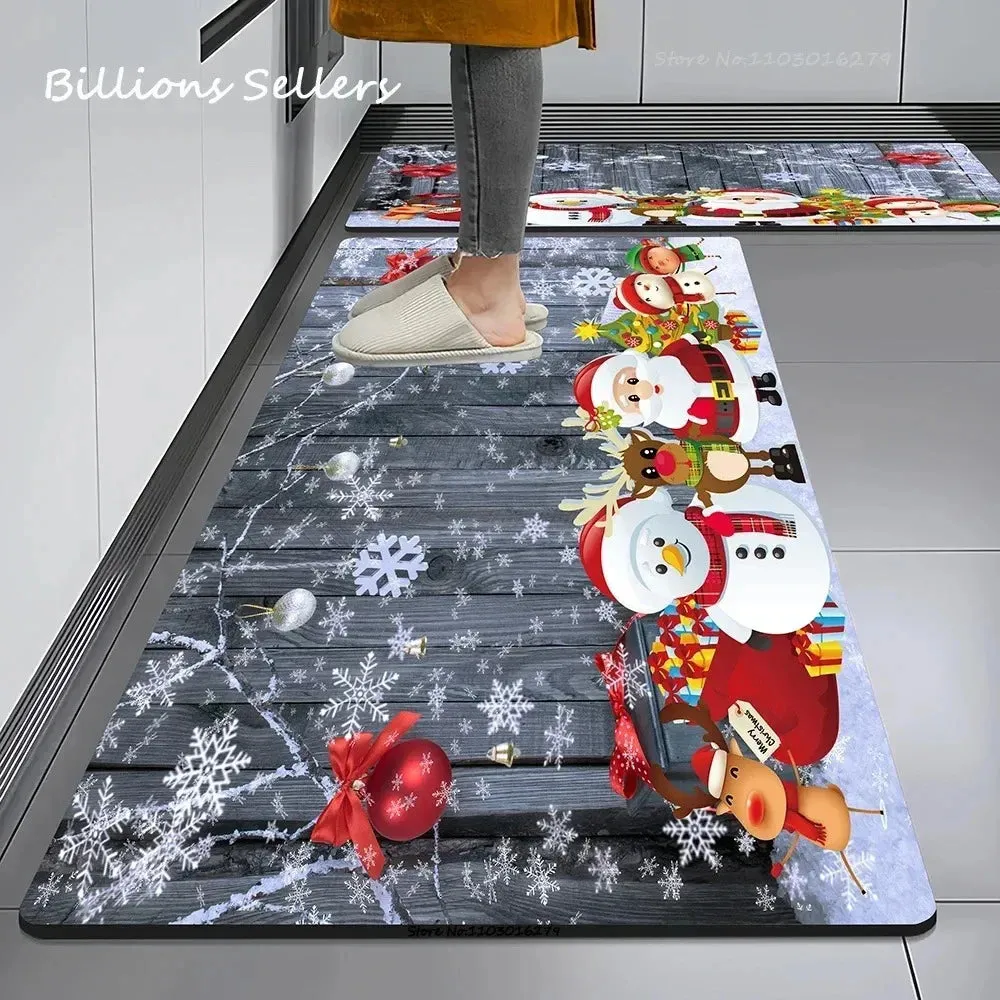 Christmas Kitchen Floor Mat Party Decoration Hallway Entrance Doormat Washable Kitchen Rugs for Living Room Bedroom Home Decor